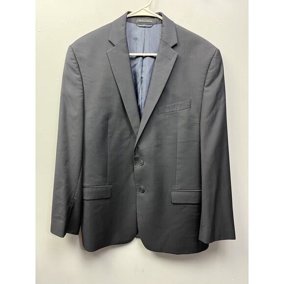 Calvin Klein Blazer Mens 40R Navy Blue Striped Slim-Fit 100% Wool‎ Suit Jacket - Picture 1 of 6